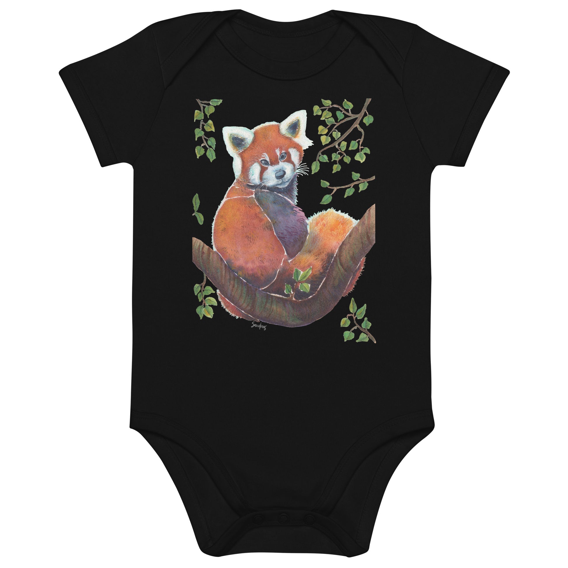 🦊 Organic Cotton Baby Bodysuit – Red Panda Edition 🌿 - SANDRAAS