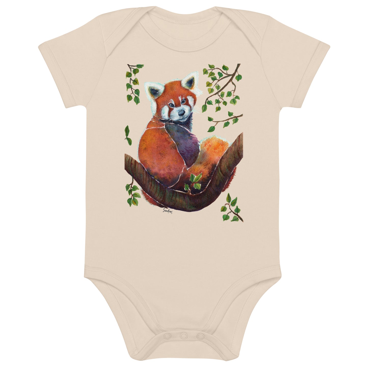🦊 Organic Cotton Baby Bodysuit – Red Panda Edition 🌿 - SANDRAAS