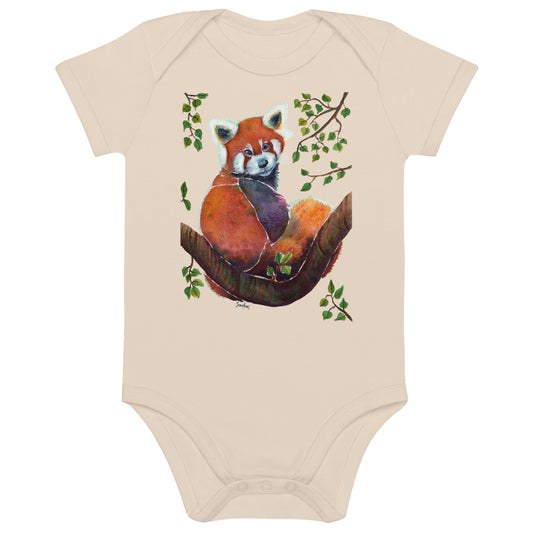 🦊 Organic Cotton Baby Bodysuit – Red Panda Edition 🌿 - SANDRAAS