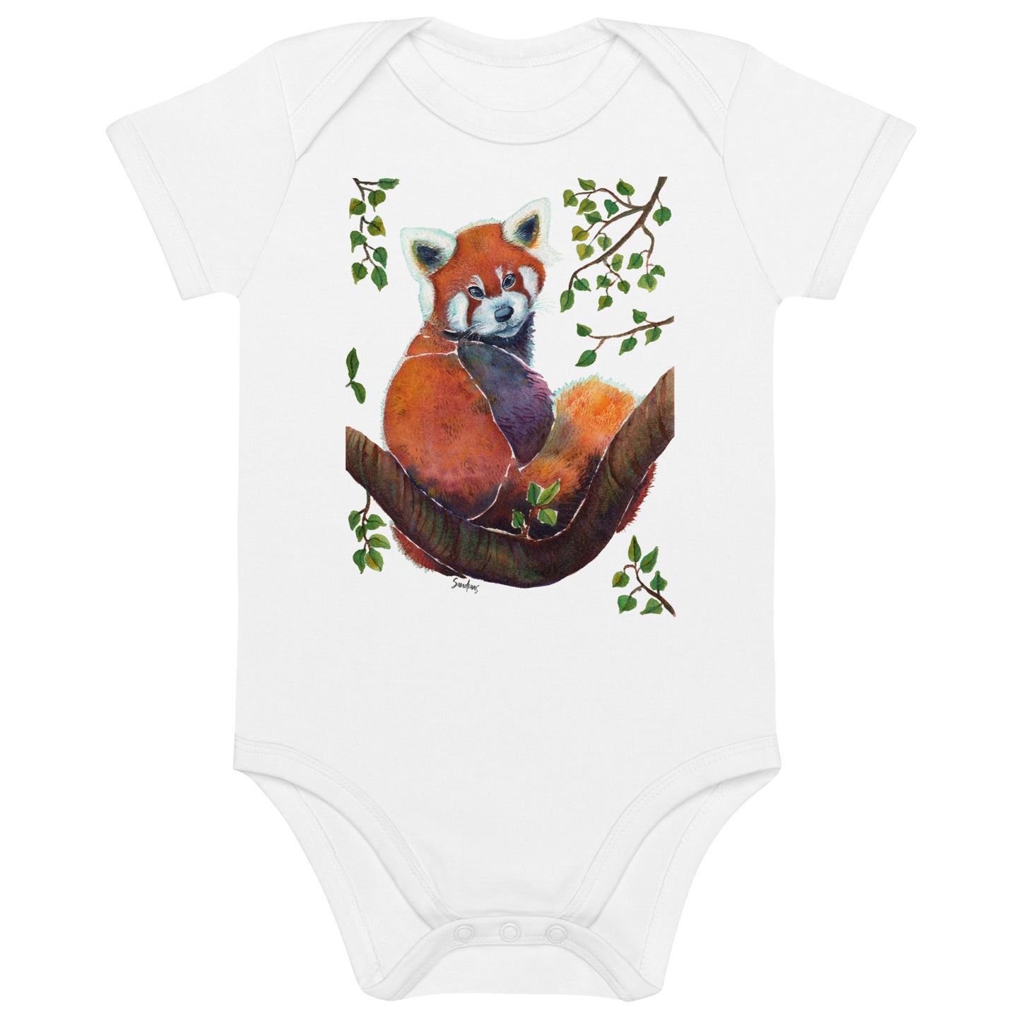 🦊 Organic Cotton Baby Bodysuit – Red Panda Edition 🌿 - SANDRAAS