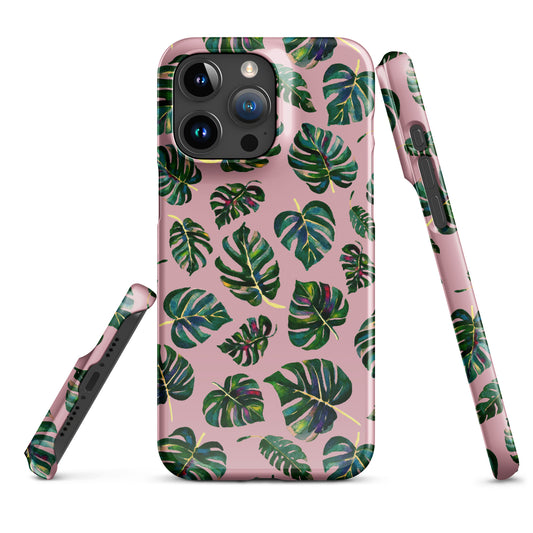 📱 iPhone® Snap Case – Monstera Leaves – Pink Watercolor Edition 🌿💗 - iPhone Case - SANDRAAS