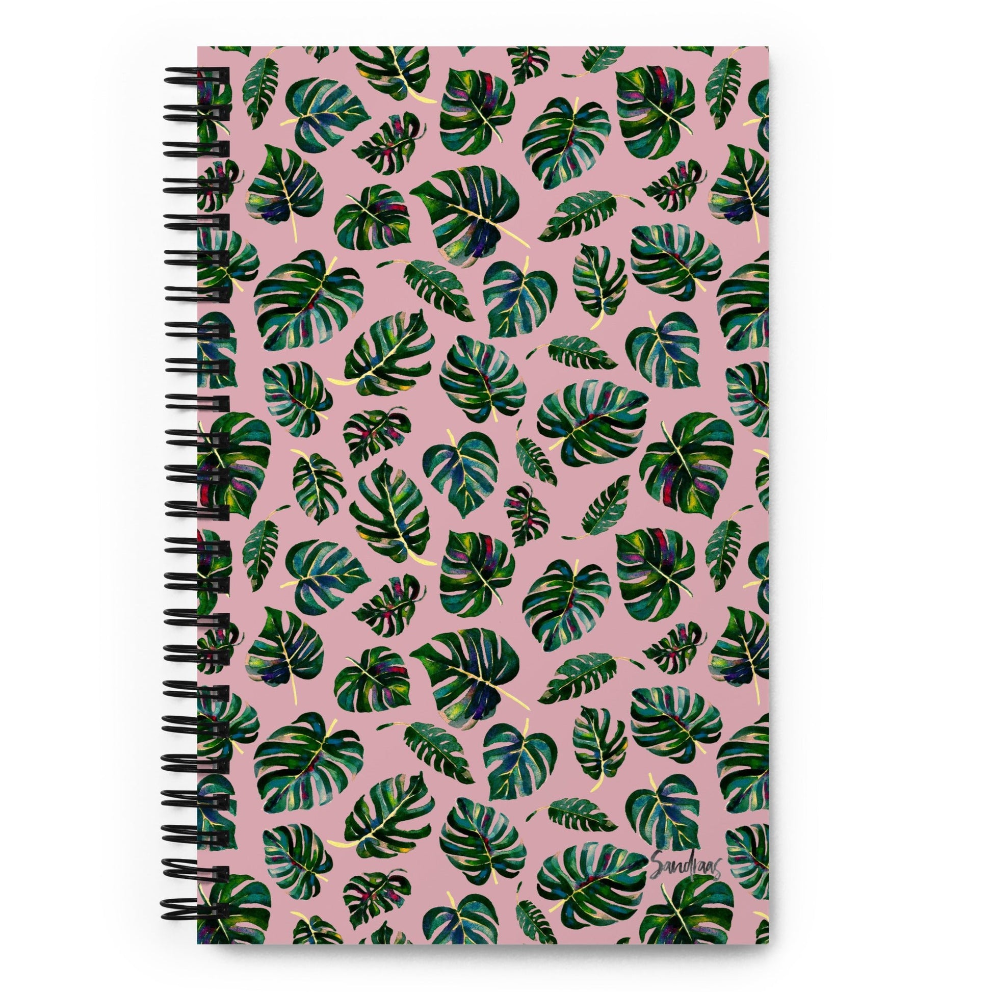 📓 Spiral Notebook – Monstera Leaves – Pink Watercolor Edition 🌿💗 - SANDRAAS