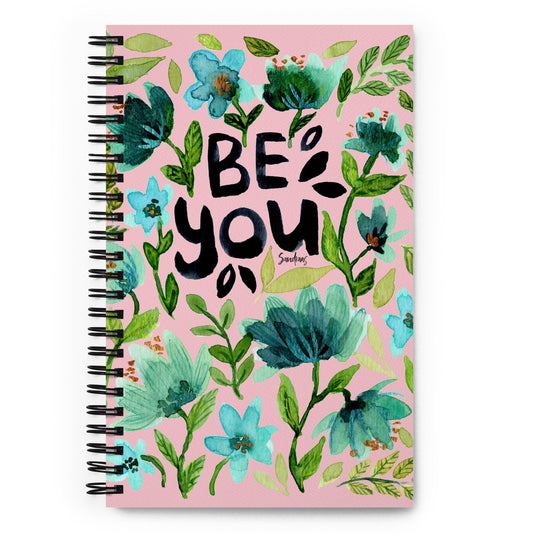 🌸 “Be You” Spiral Notebook – Pink & Blue Floral Edition 💙 - SANDRAAS