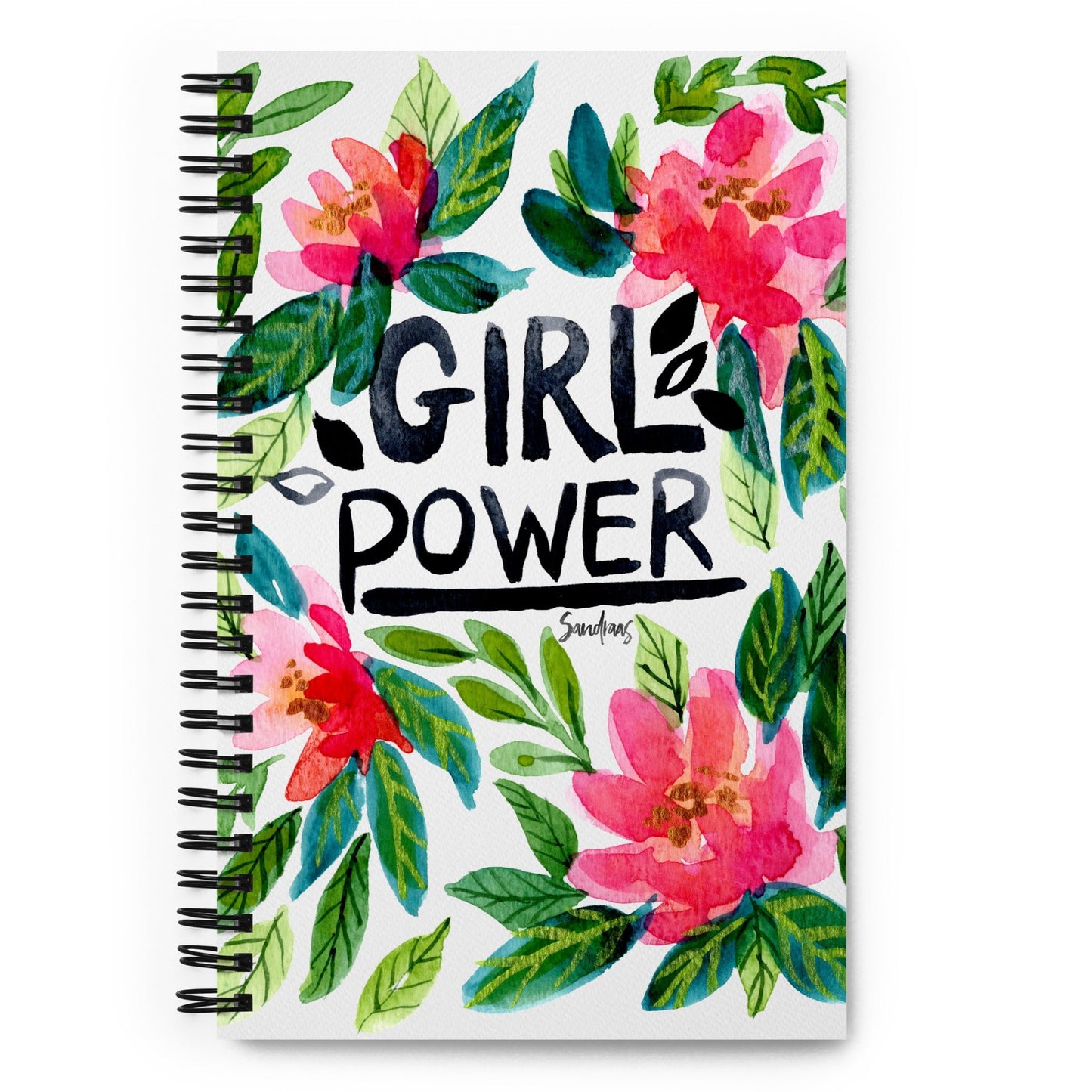 💪 “Girl Power” Spiral Notebook – White Floral Edition 🌸 - SANDRAAS