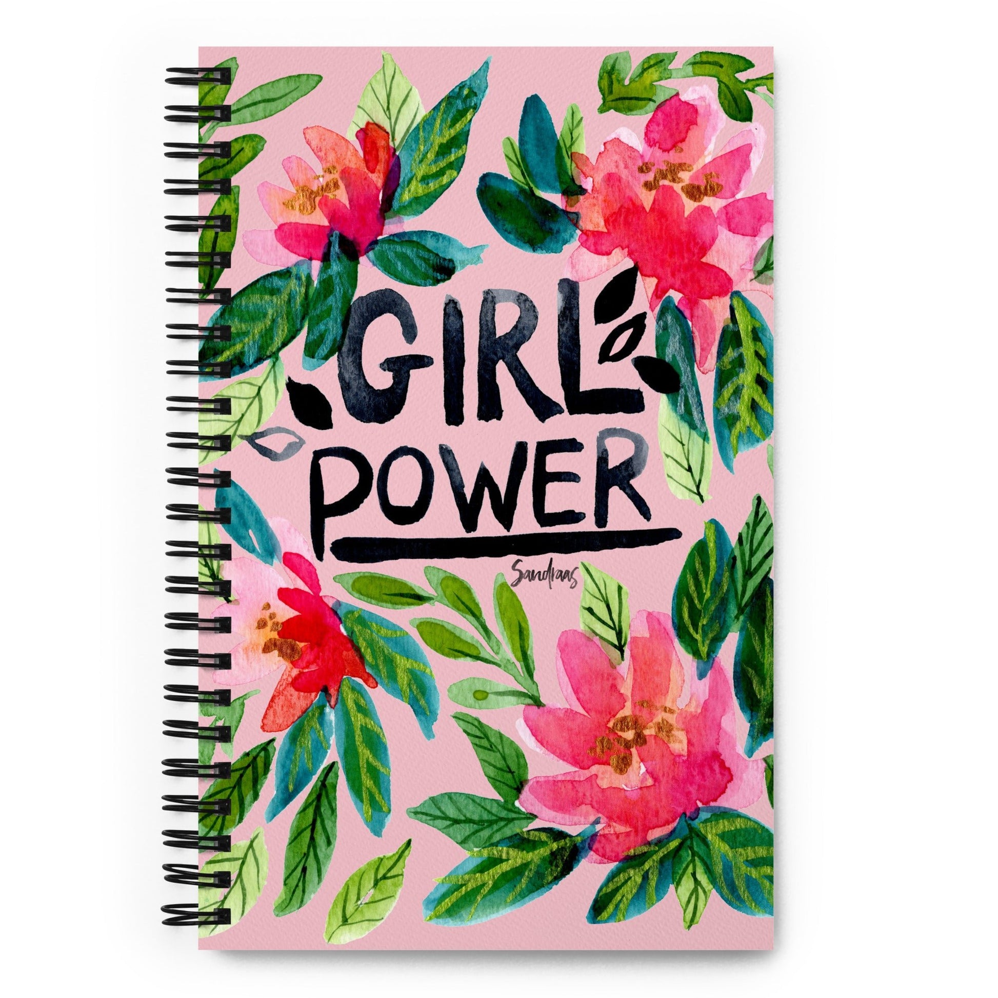 💪 “Girl Power” Spiral Notebook – Pink Floral Edition 🌸 - SANDRAAS