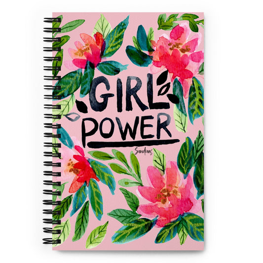 💪 “Girl Power” Spiral Notebook – Pink Floral Edition 🌸 - SANDRAAS