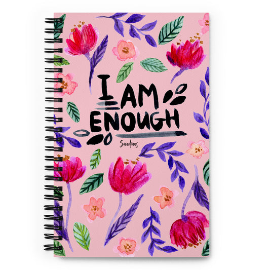 💗 “I Am Enough” Spiral Notebook – Pink Floral Edition 🌸 - SANDRAAS
