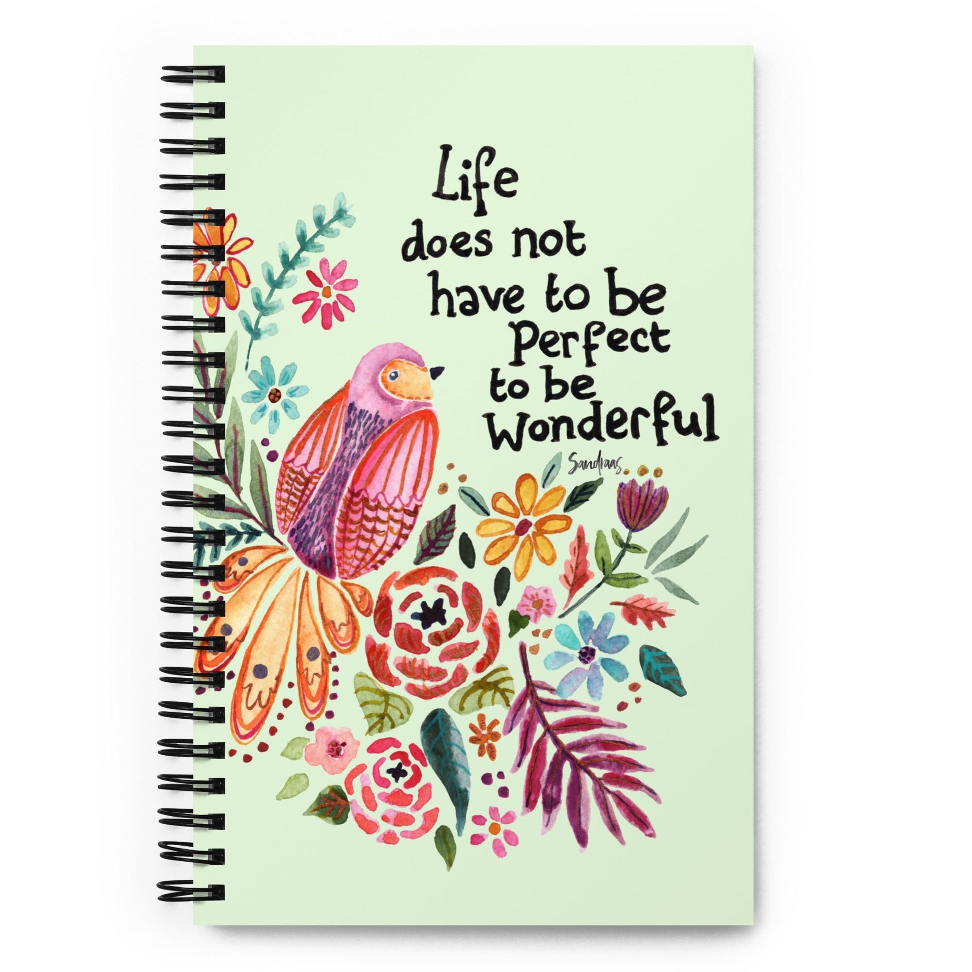 🕊 “Life Does Not Have to Be Perfect to Be Beautiful” Spiral Notebook – Light Green Edition 🌿 - SANDRAAS