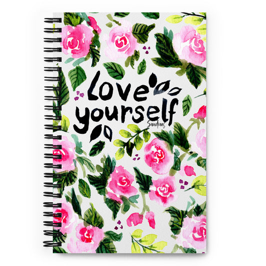 🌸 “Love Yourself” Spiral Notebook – Pink Roses on White Edition 💖 - SANDRAAS
