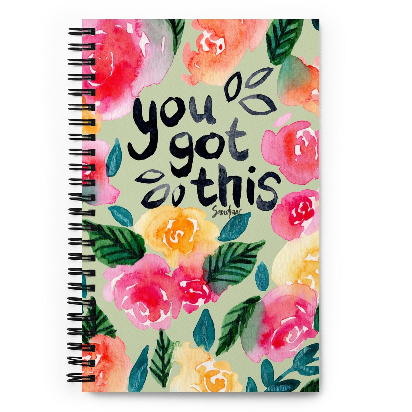 🌿 “You Got This” Spiral Notebook – Green Floral Edition 🌸 - SANDRAAS