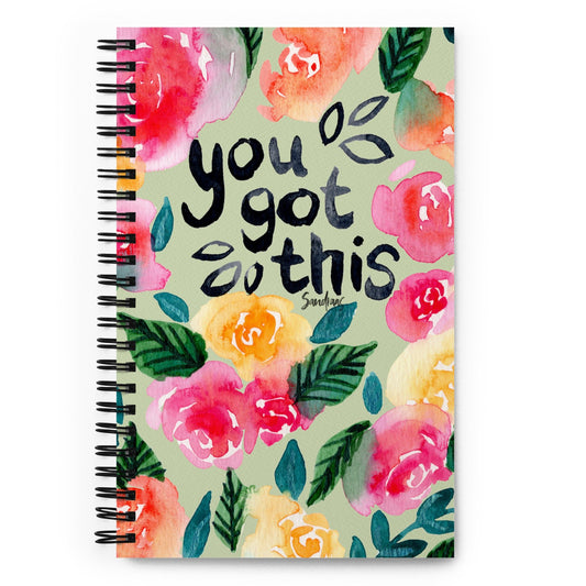 🌿 “You Got This” Spiral Notebook – Green Floral Edition 🌸 - SANDRAAS