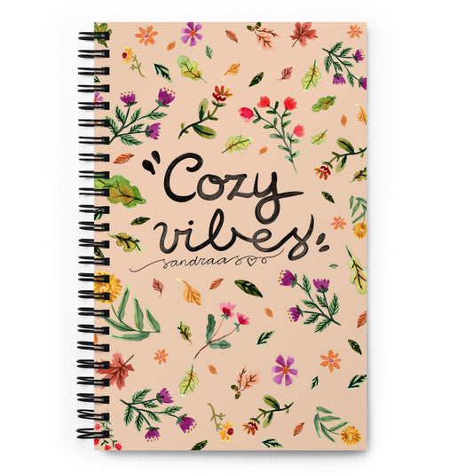 Cozy Vibes Spiral Notebook 🍁 | Hand - Lettered Quote + Watercolor Autumn Leaves - SANDRAAS