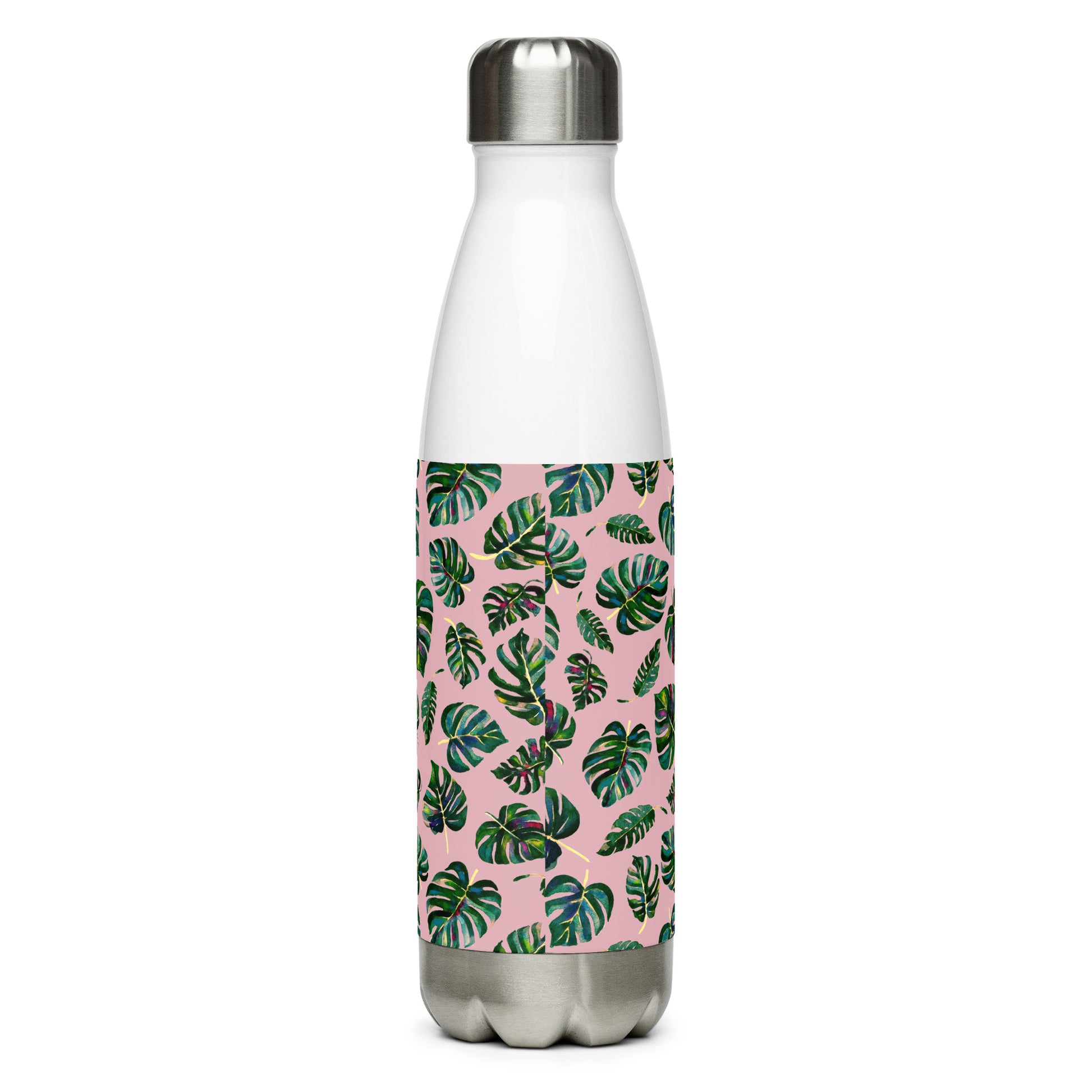 🌿 Stainless Steel Water Bottle – Monstera Leaves – Pink Edition 💗 - SANDRAAS