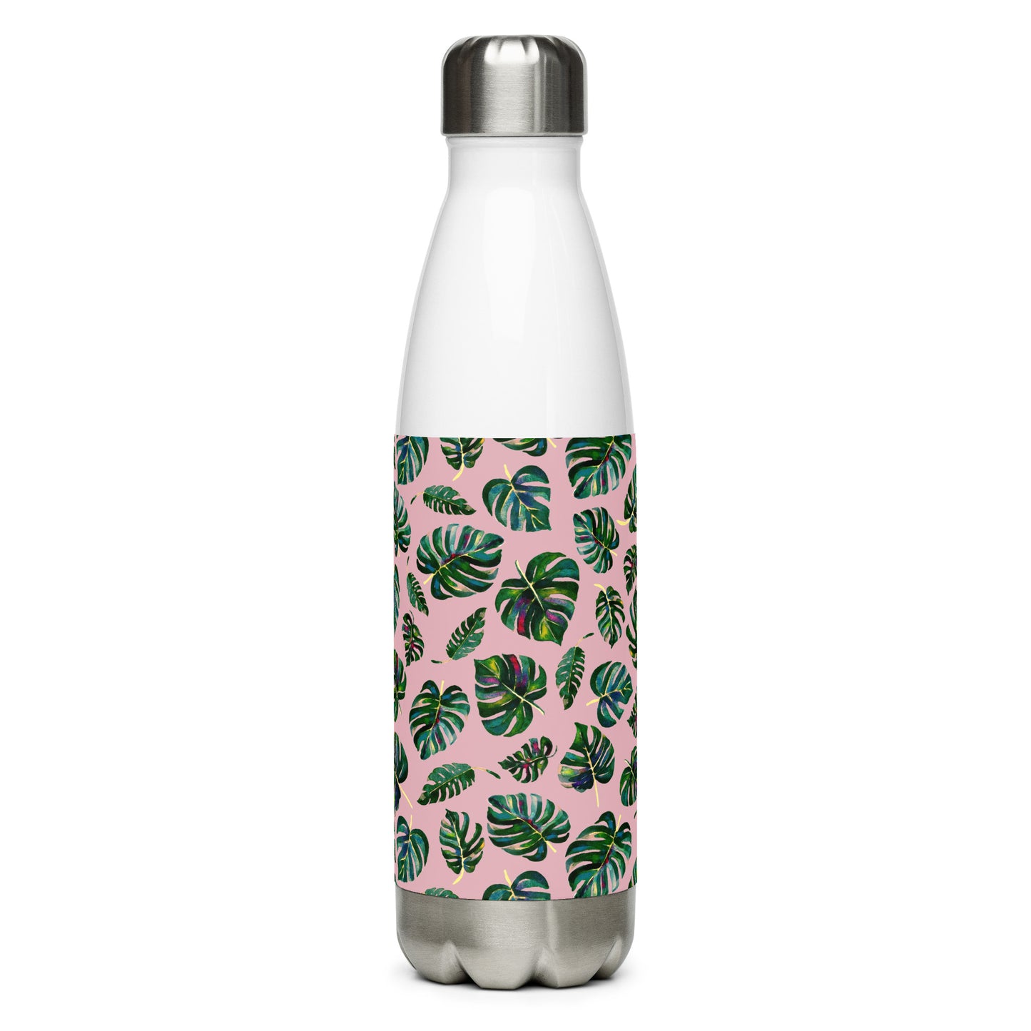 🌿 Stainless Steel Water Bottle – Monstera Leaves – Pink Edition 💗 - SANDRAAS