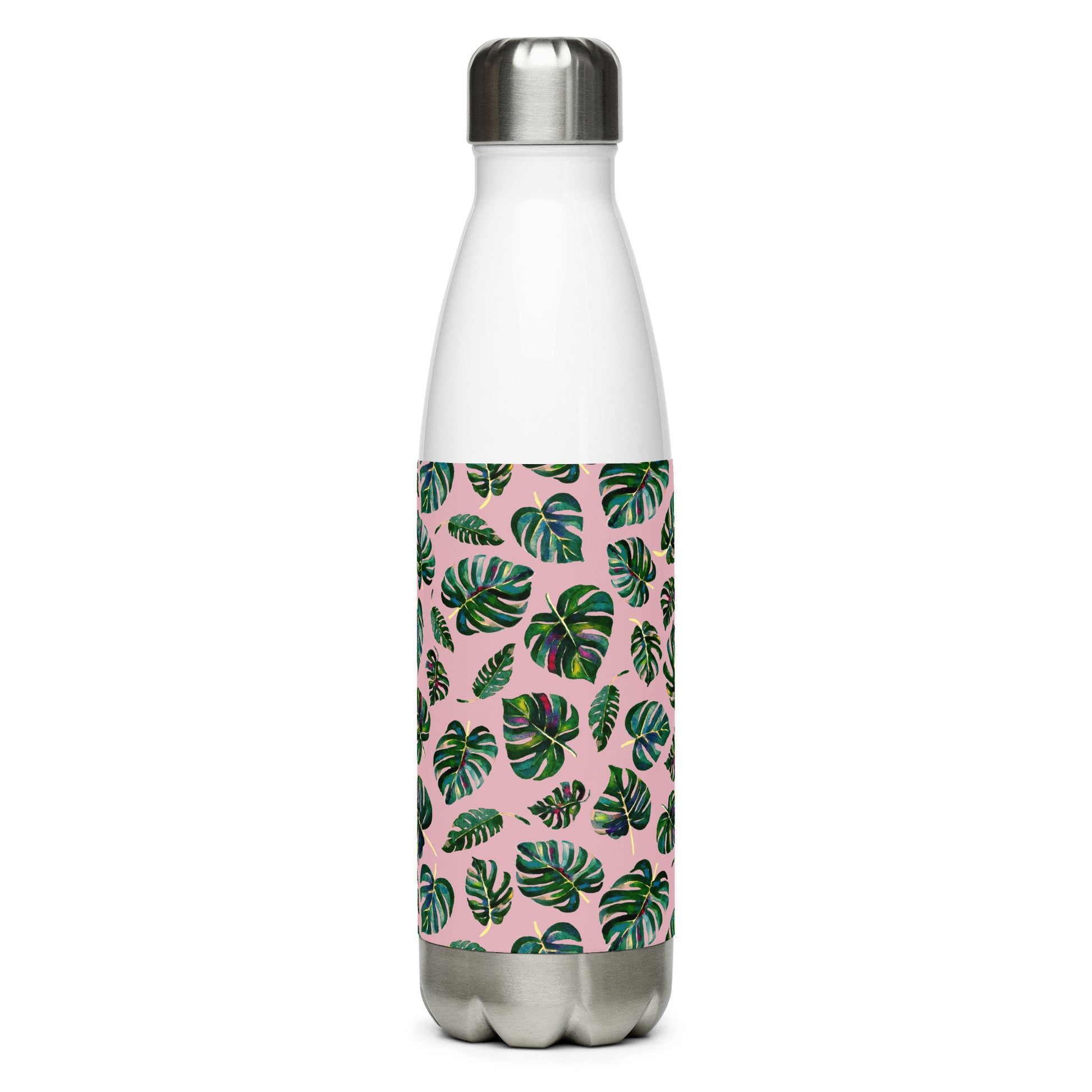 🌿 Stainless Steel Water Bottle – Monstera Leaves – Pink Edition 💗 - SANDRAAS