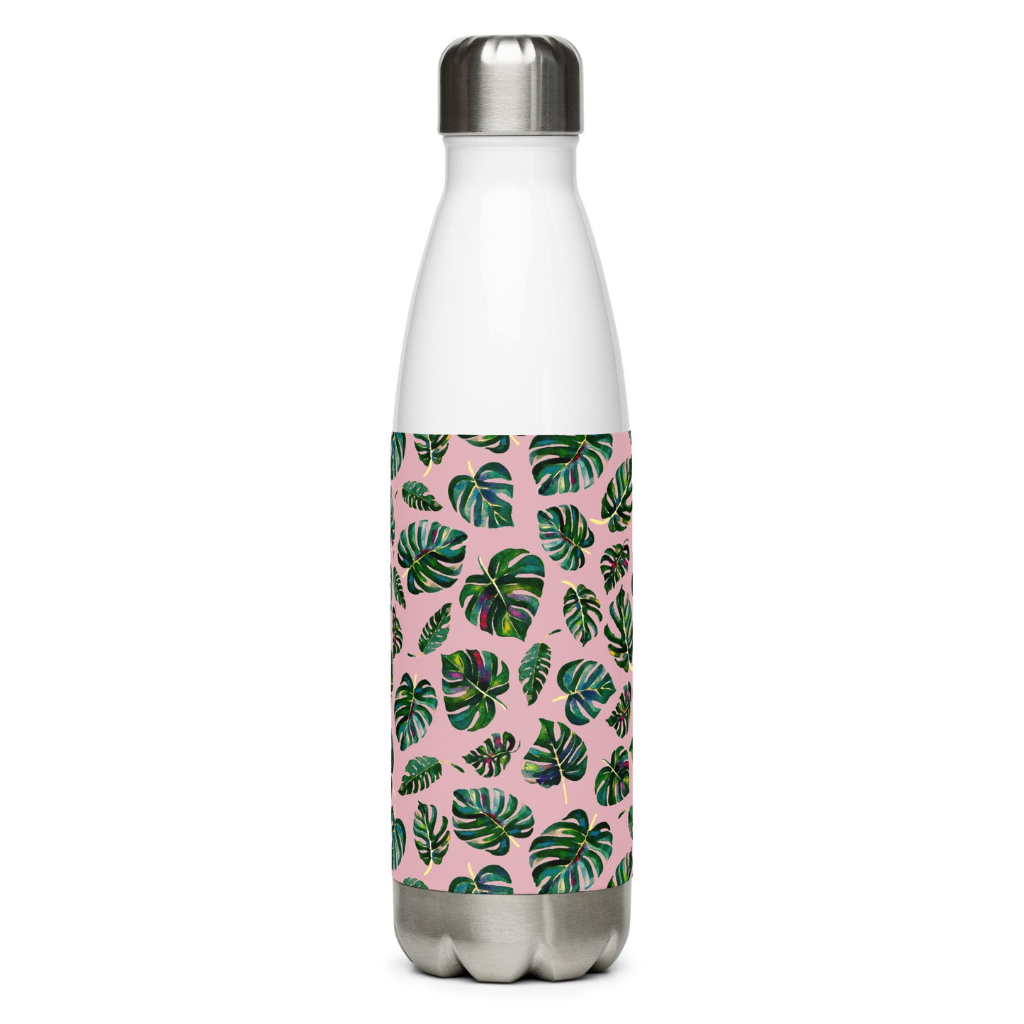 🌿 Stainless Steel Water Bottle – Monstera Leaves – Pink Edition 💗 - SANDRAAS