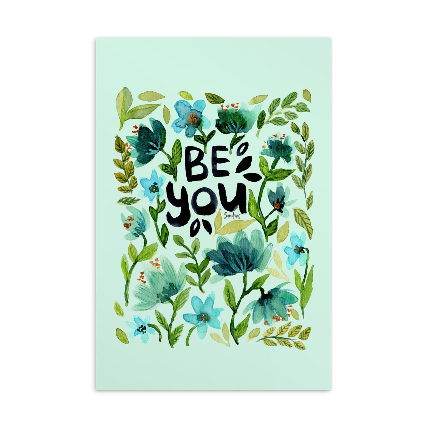 💌 Standard Postcard – “Be You” – Blue Floral Edition 💙 - SANDRAAS
