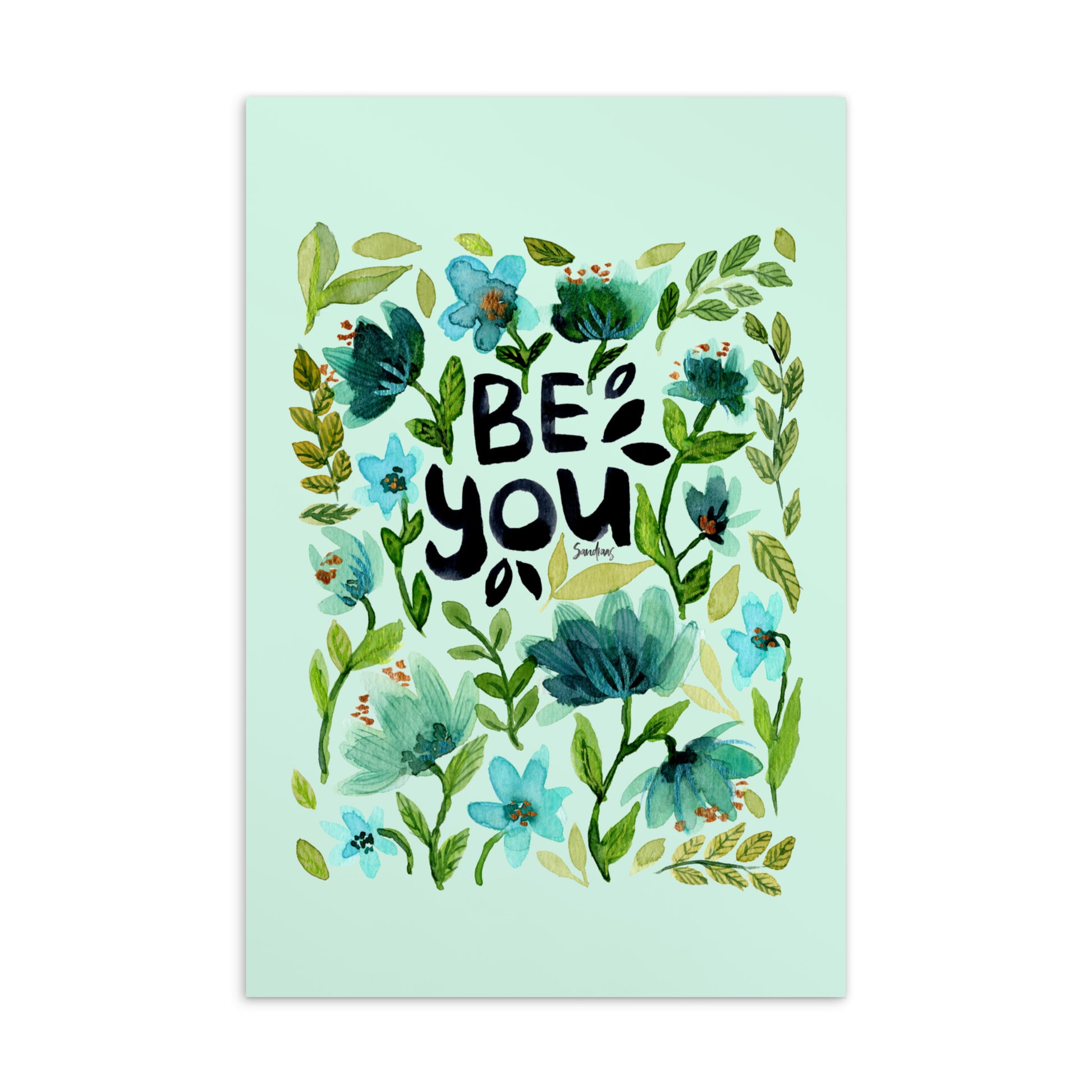 💌 Standard Postcard – “Be You” – Blue Floral Edition 💙 - SANDRAAS