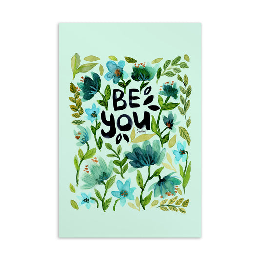 💌 Standard Postcard – “Be You” – Blue Floral Edition 💙 - SANDRAAS