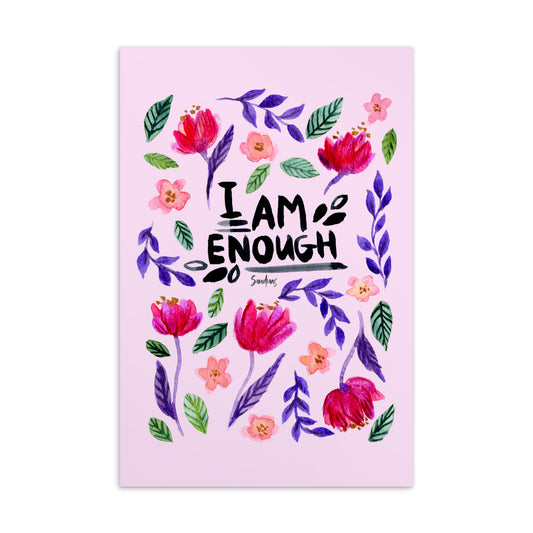 💌 Standard Postcard – “I Am Enough” – Pink Watercolor Floral Edition 🌸 - SANDRAAS