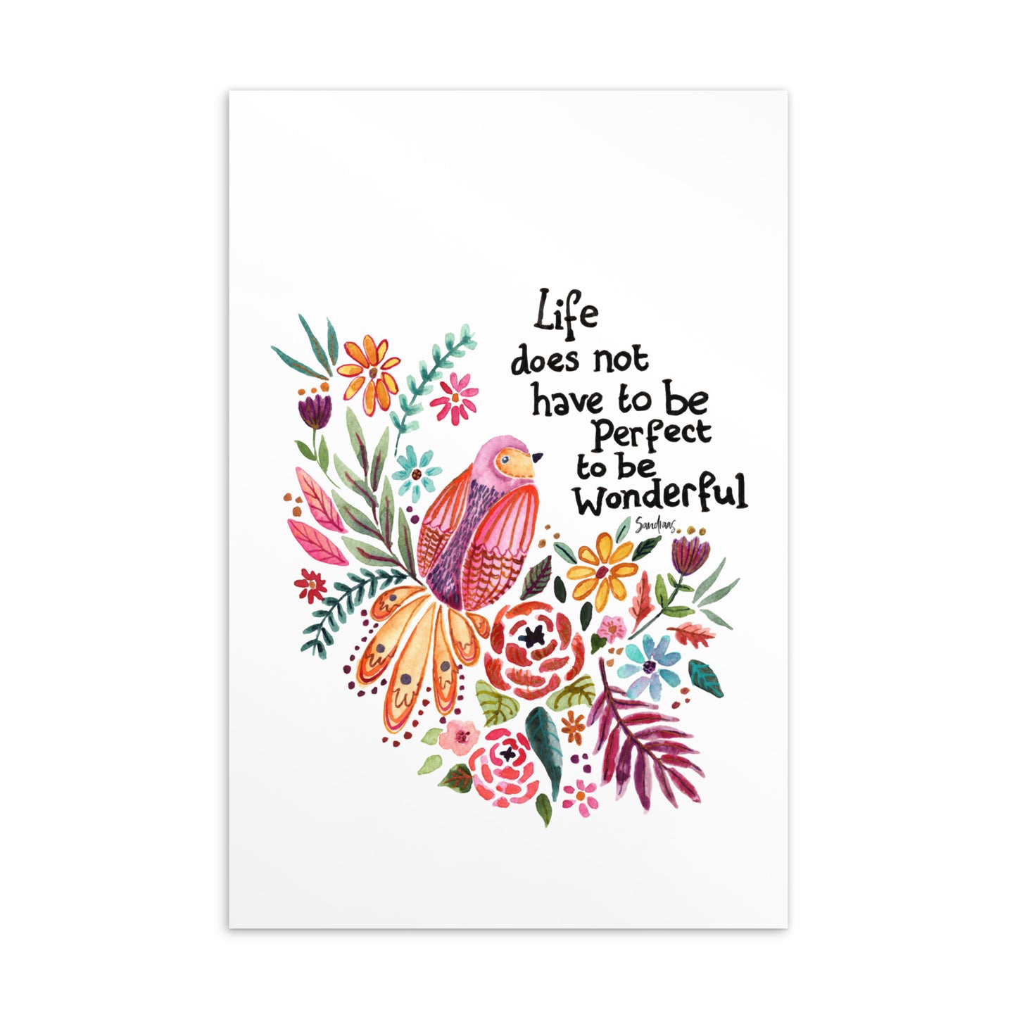 💌 Standard Postcard – “Life Doesn’t Have to Be Perfect to Be Beautiful” – White Bird Edition 🕊️ - SANDRAAS