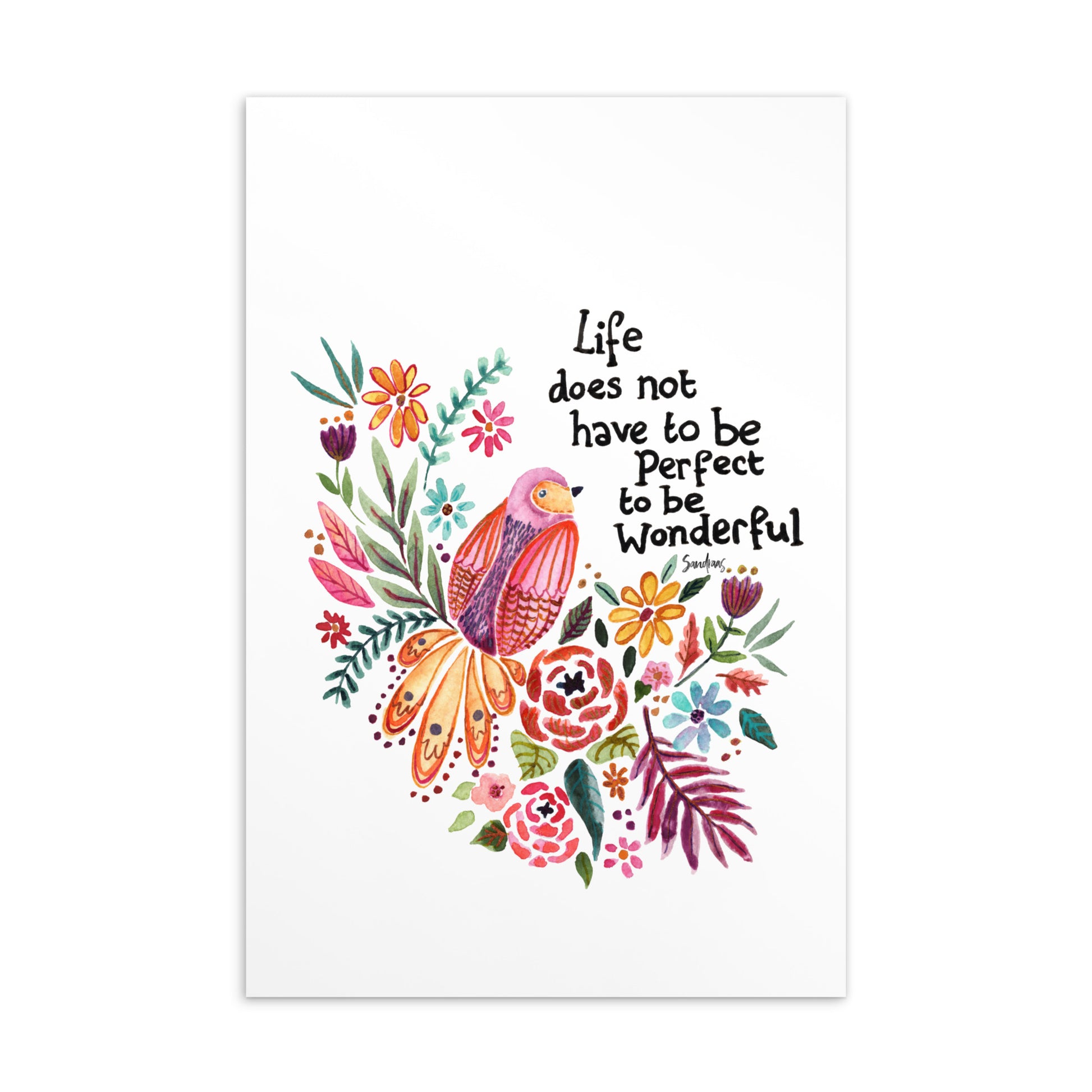 💌 Standard Postcard – “Life Doesn’t Have to Be Perfect to Be Beautiful” – White Bird Edition 🕊️ - SANDRAAS