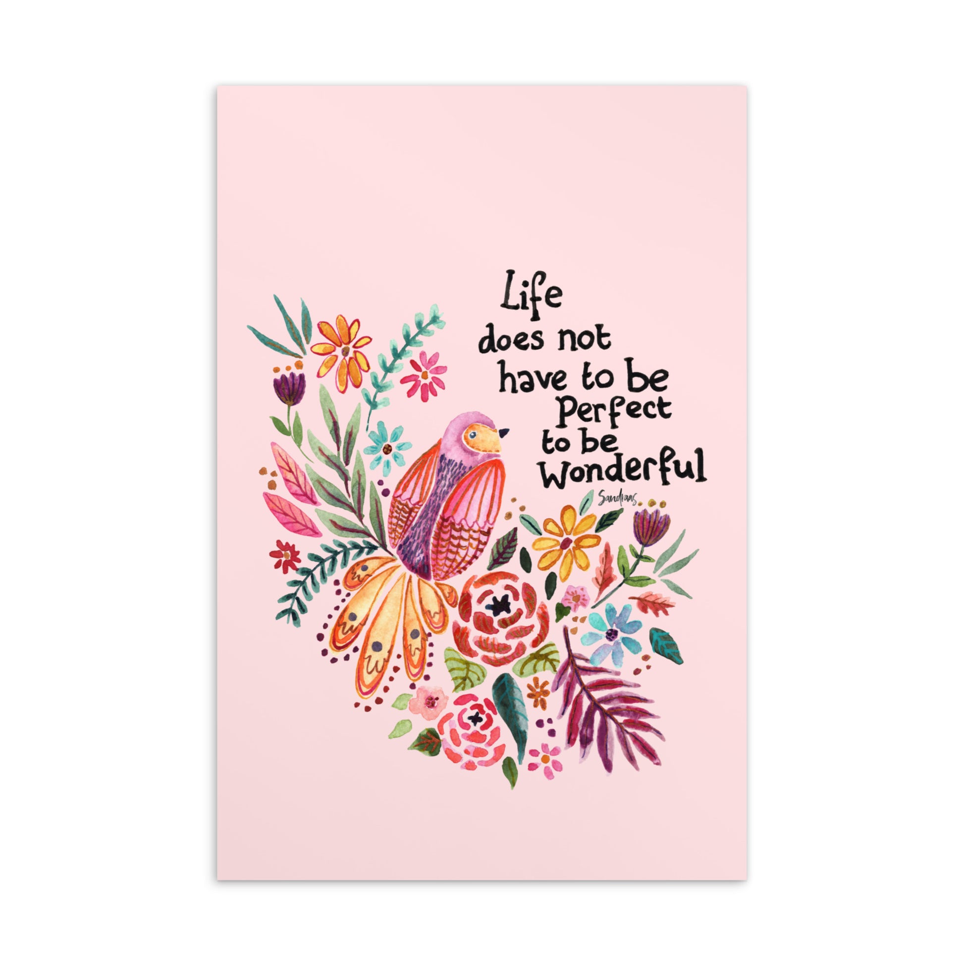 💌 Standard Postcard – “Life Doesn’t Have to Be Perfect to Be Beautiful” – Pink Bird Edition 🌸 - SANDRAAS