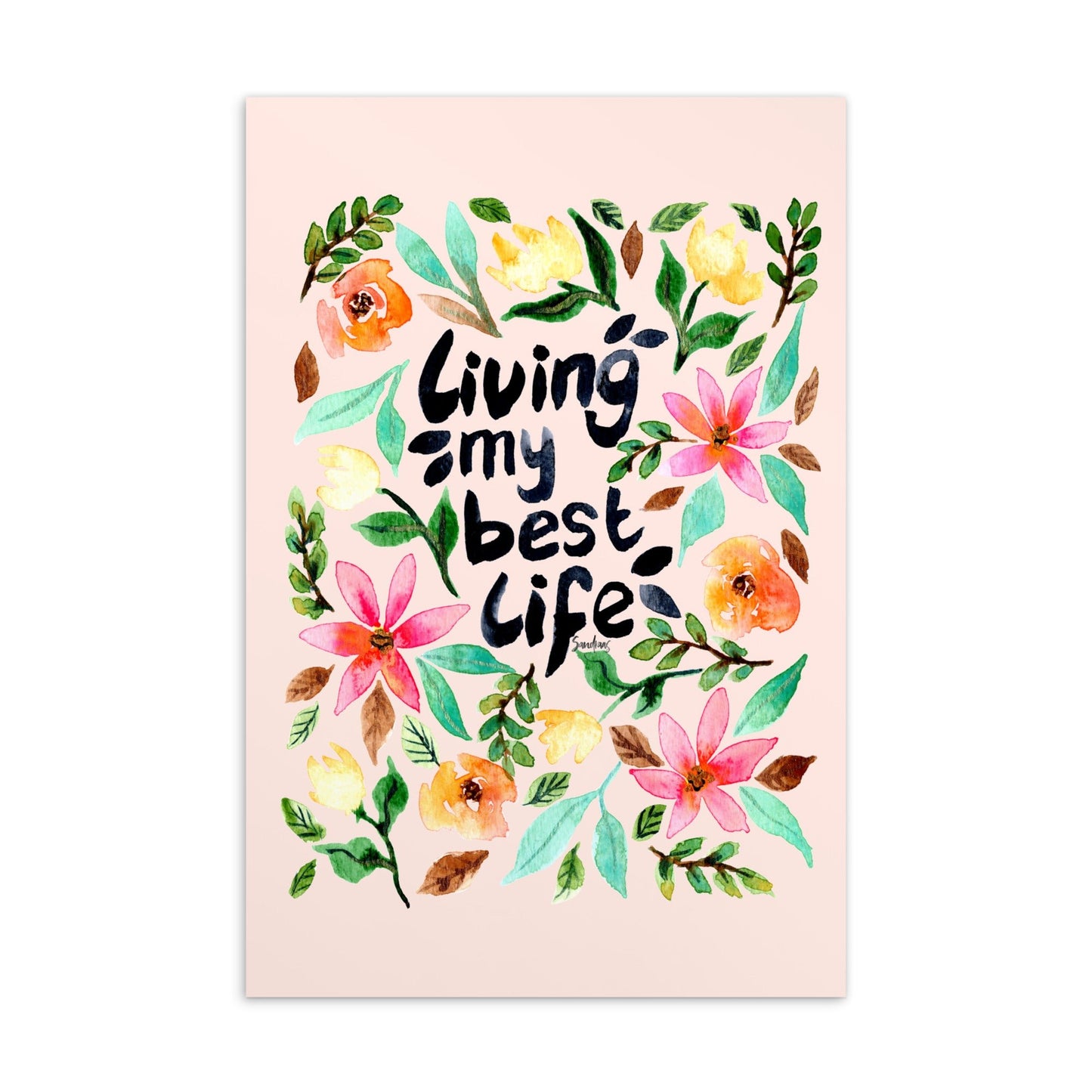 💌 Standard Postcard – “Living My Best Life” – Wispy Pink Floral Edition 🌸 - SANDRAAS