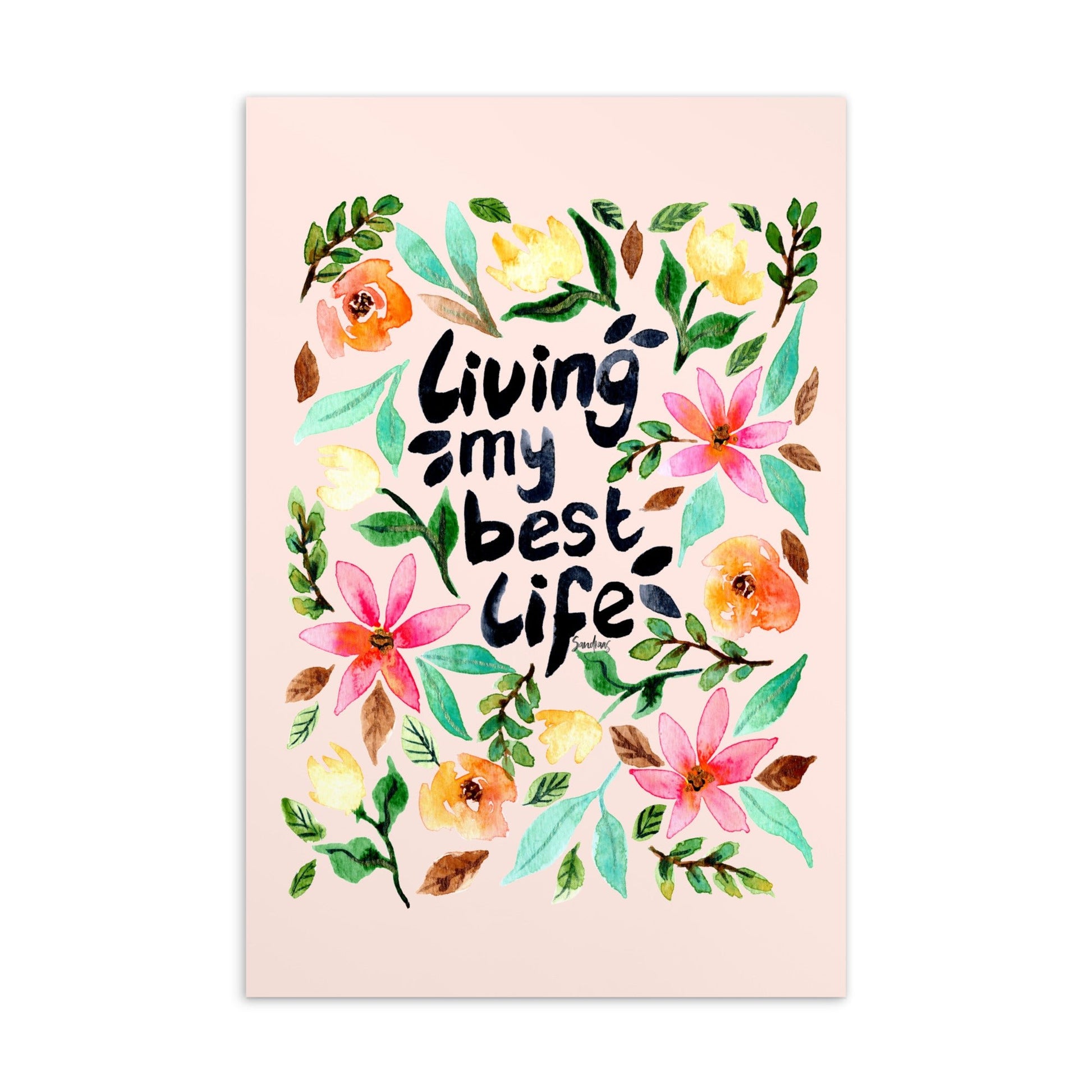 💌 Standard Postcard – “Living My Best Life” – Wispy Pink Floral Edition 🌸 - SANDRAAS