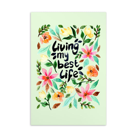 💌 Standard Postcard – “Living My Best Life” – Light Green Floral Edition 🌿 - SANDRAAS