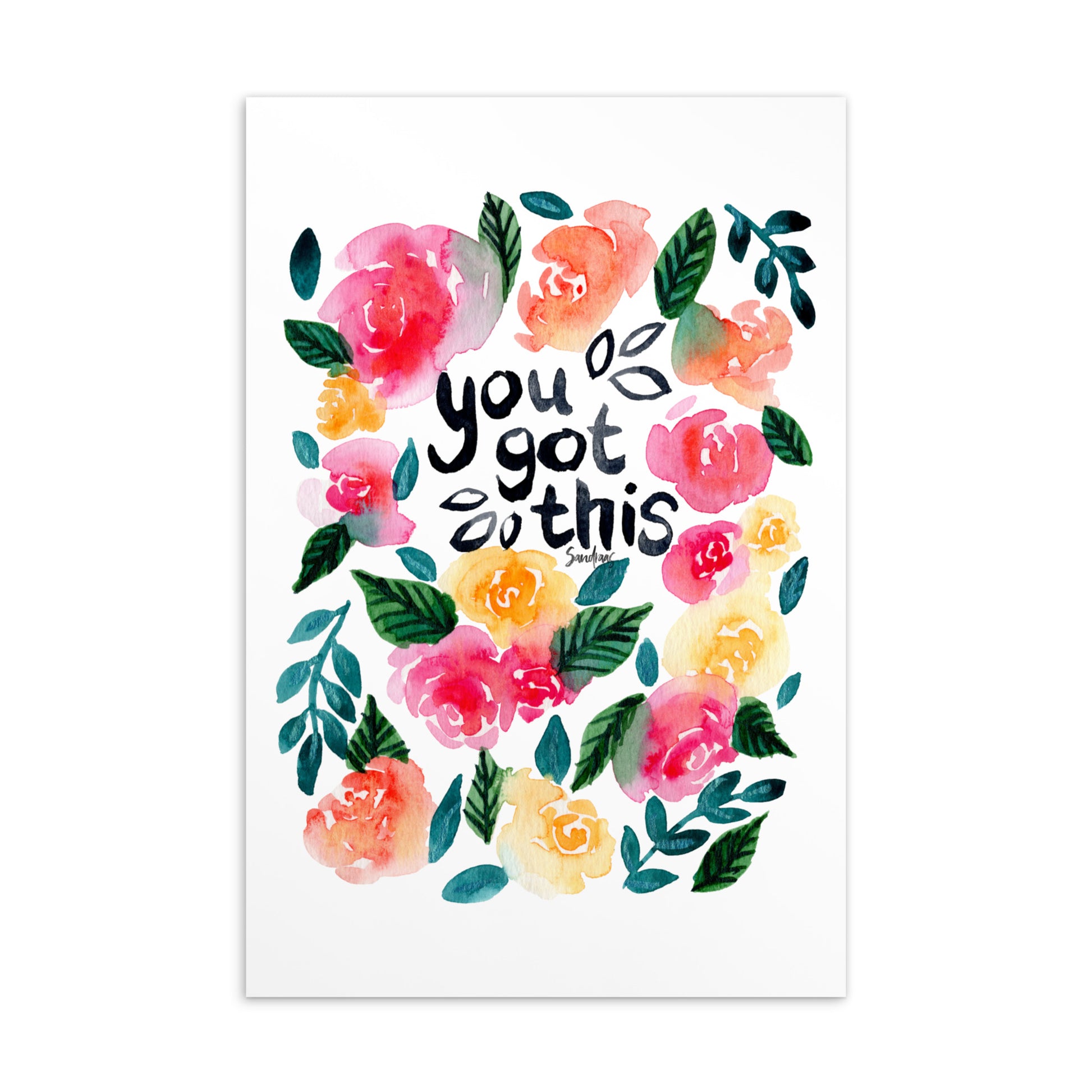 💌 Standard Postcard – “You Got This” – White Watercolor Floral Edition 🌸 - SANDRAAS
