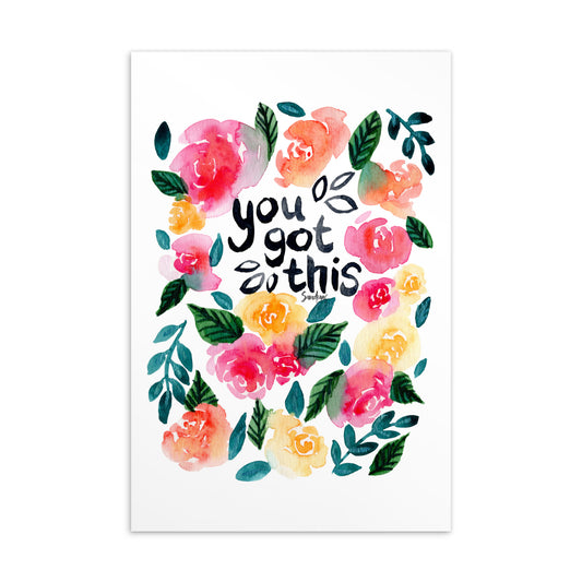 💌 Standard Postcard – “You Got This” – White Watercolor Floral Edition 🌸 - SANDRAAS