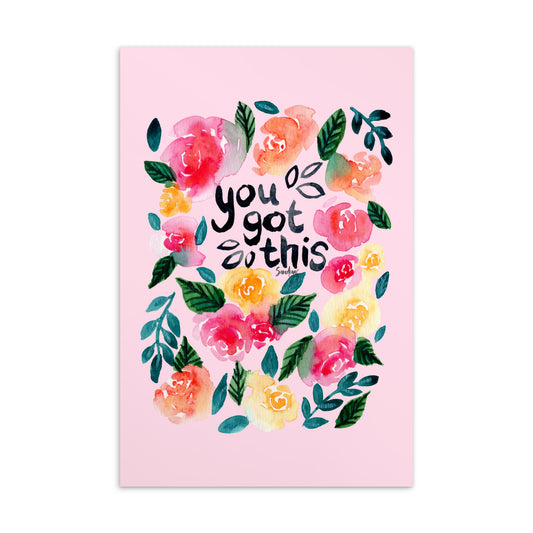 💌 Standard Postcard – “You Got This” – Pink Watercolor Roses Edition 🌸 - SANDRAAS