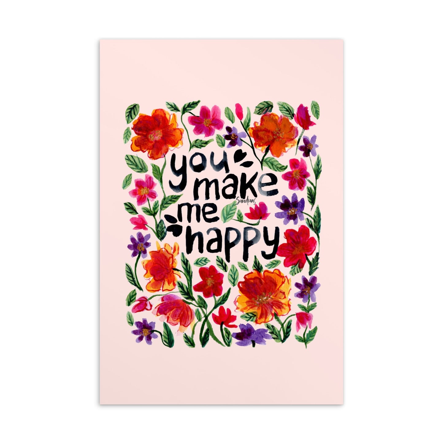 💌 Standard Postcard – “You Make Me Happy” – Misty Rose Floral Edition 🌸 - SANDRAAS
