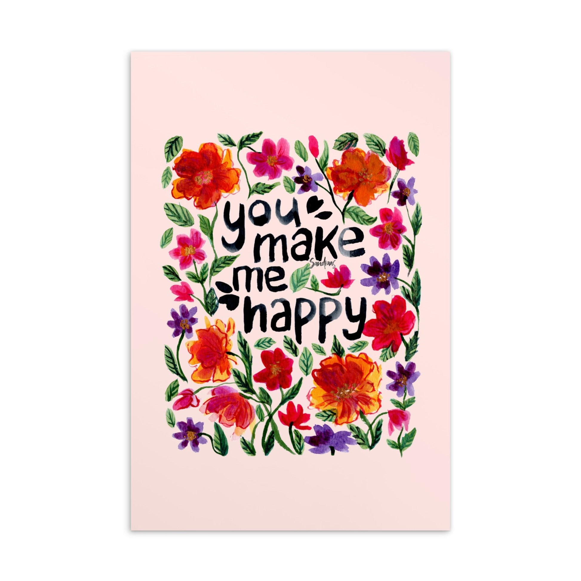 💌 Standard Postcard – “You Make Me Happy” – Misty Rose Floral Edition 🌸 - SANDRAAS