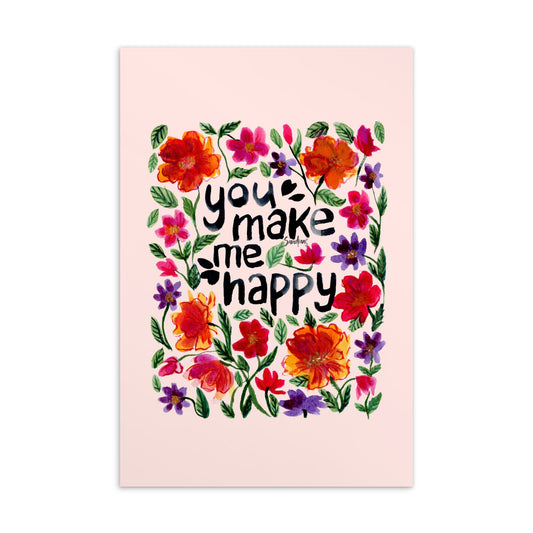 💌 Standard Postcard – “You Make Me Happy” – Misty Rose Floral Edition 🌸 - SANDRAAS