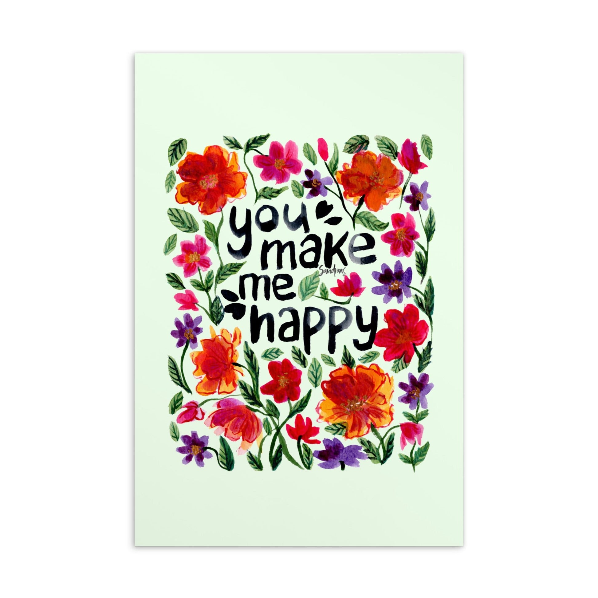 💌 Standard Postcard – “You Make Me Happy” – Green Floral Edition 🌸 - SANDRAAS