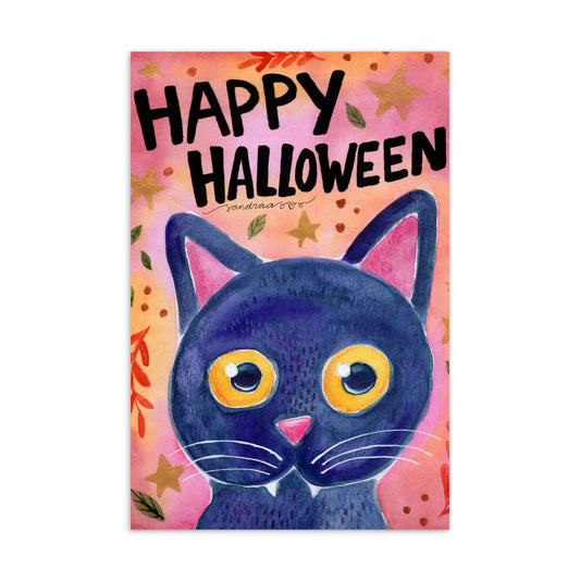Standard Postcard – Black Cat Happy Halloween Card🐈🎃 - SANDRAAS