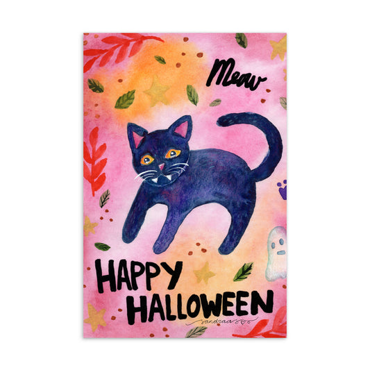 Standard Postcard – Black Cat Happy Halloween Card🎃🐈 - SANDRAAS