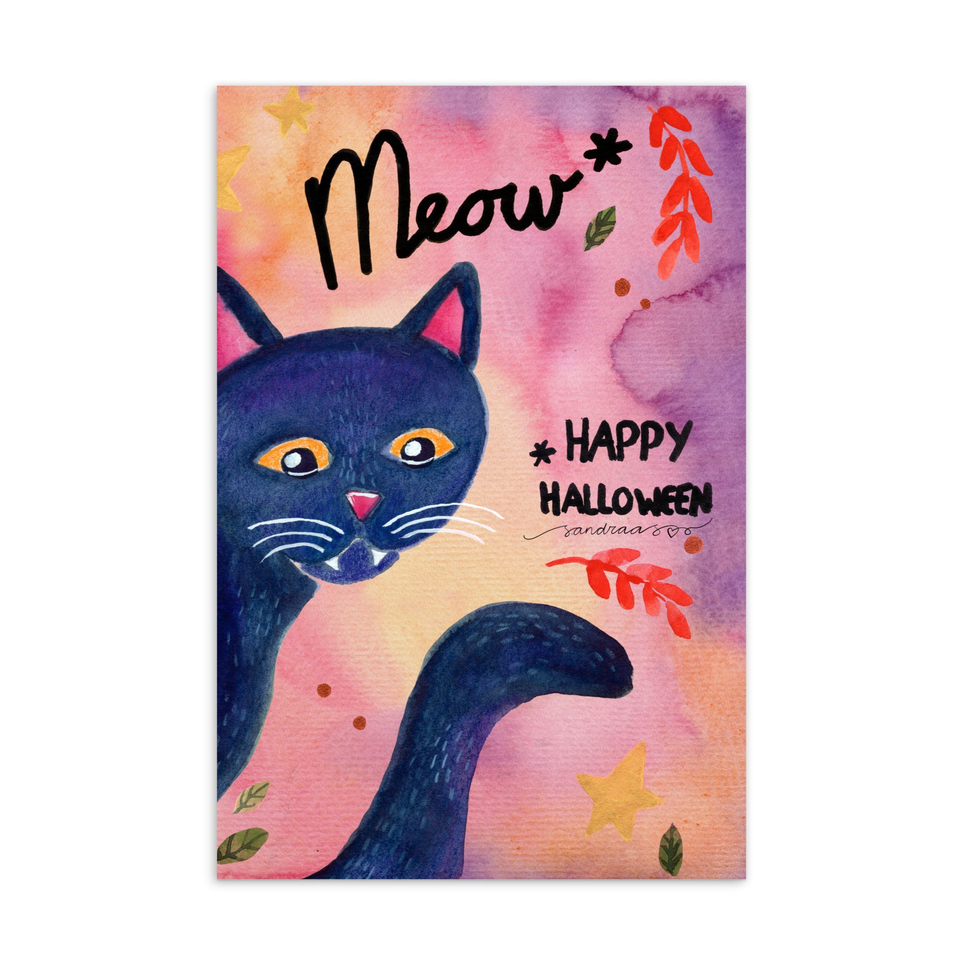 Standard Postcard – Black Cat Meow Happy Halloween Card🎃 - SANDRAAS