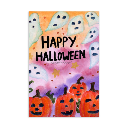 Standard Postcard – Happy Halloween Card - Ghosts & Pumpkins 🎃👻 - SANDRAAS