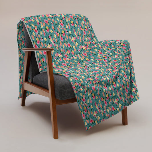 🌸 Throw Blanket – Turquoise Watercolor Florals 💙🛋 - SANDRAAS