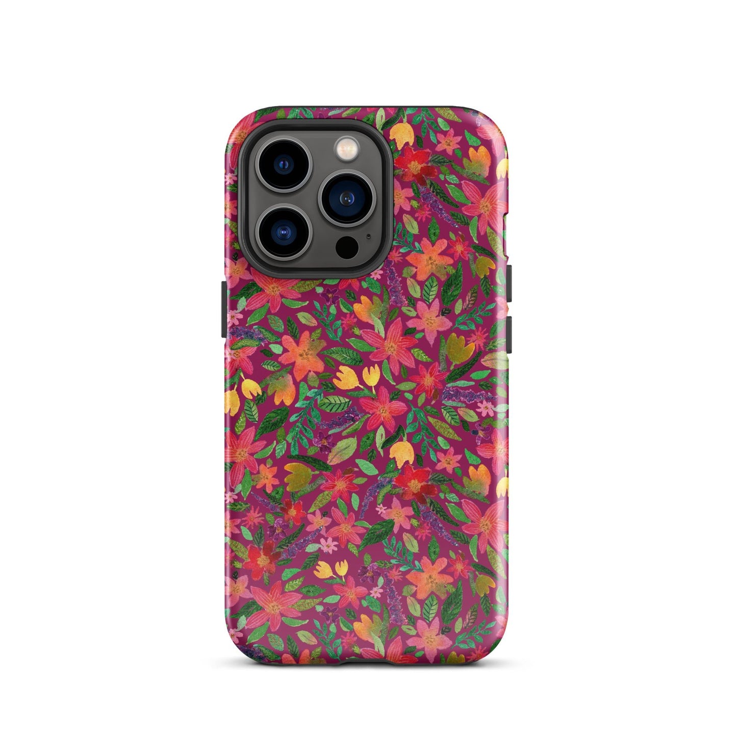 🌸 Tough iPhone® Case – Dark Pink Florals 💖📱iPhone Case - SANDRAAS