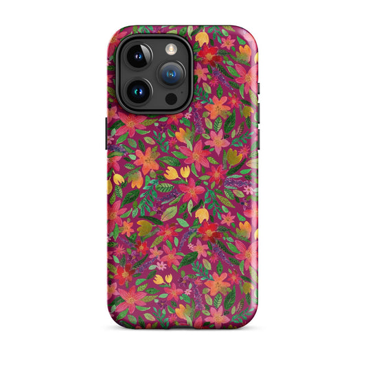 🌸 Tough iPhone® Case – Dark Pink Florals 💖📱iPhone Case - SANDRAAS