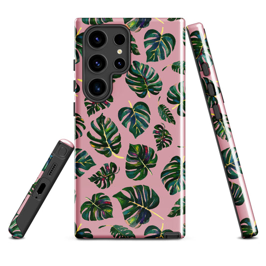 🌿 Tough Samsung® Case – Monstera Leaves (Pink) 💗📱 Samsung case - SANDRAAS