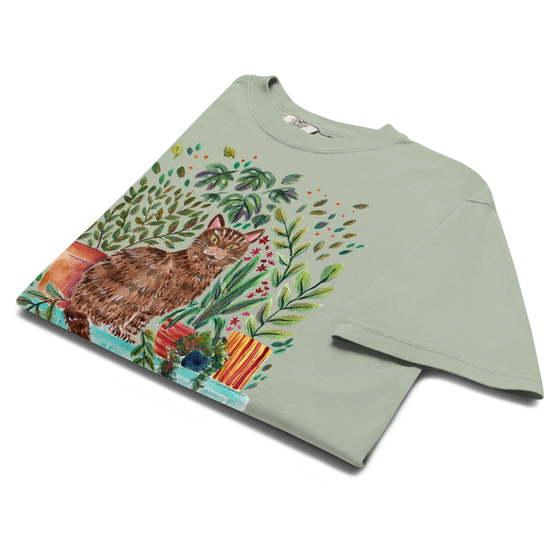 Garment - Dyed T-Shirt – Cat Sitting in the Window 🐾🌿 - SANDRAAS