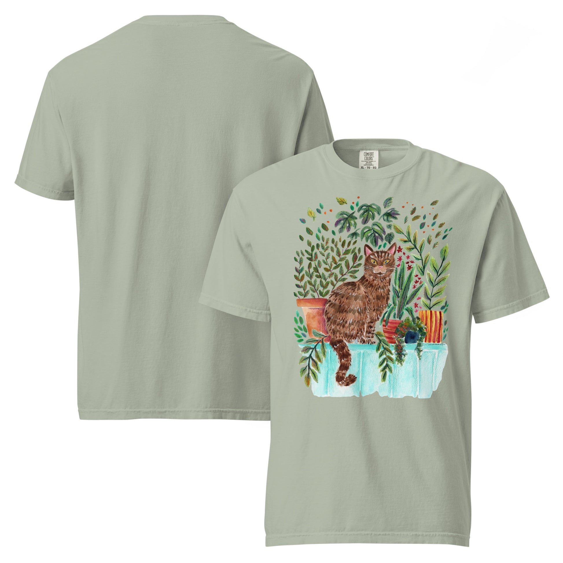 Garment - Dyed T-Shirt – Cat Sitting in the Window 🐾🌿 - SANDRAAS