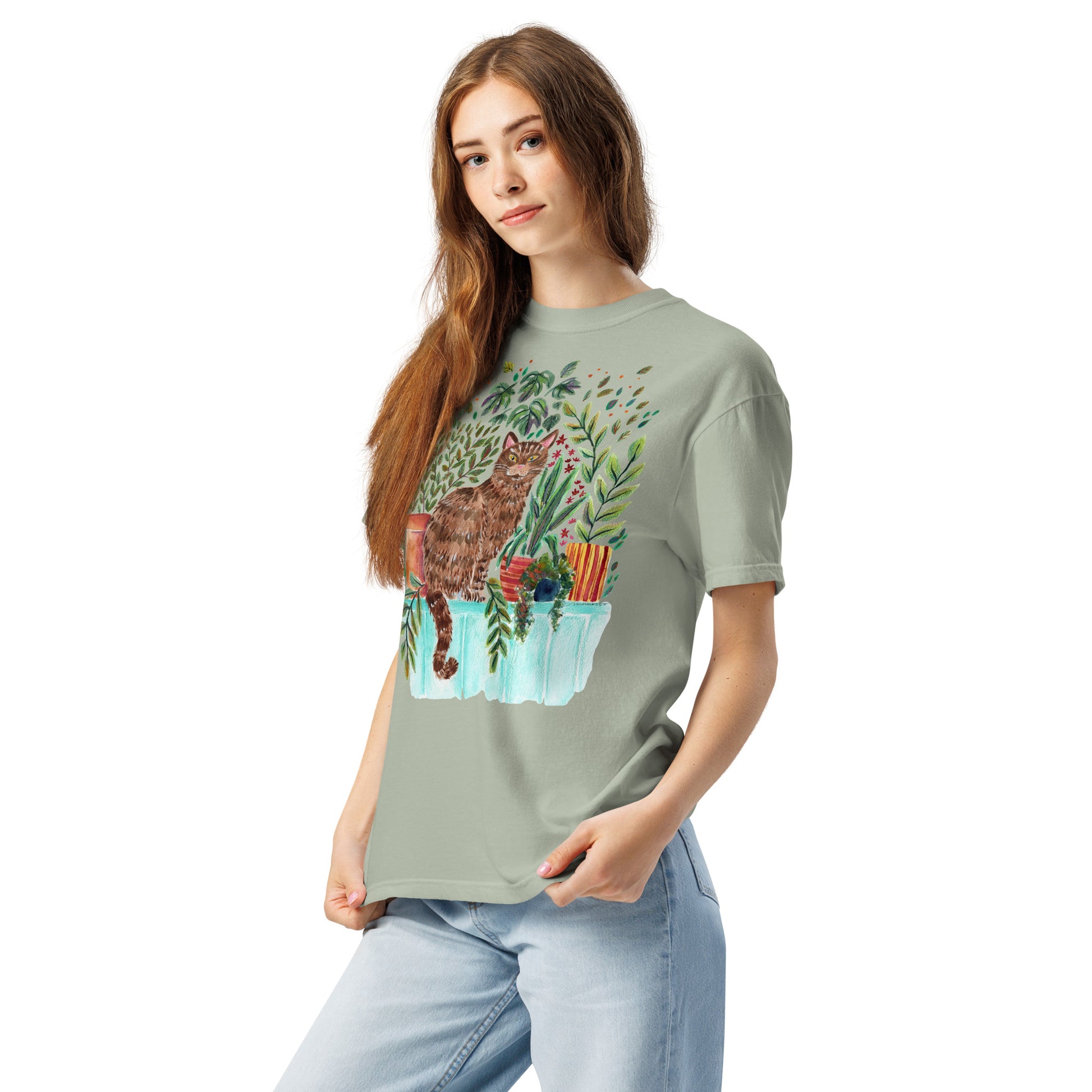 Garment - Dyed T-Shirt – Cat Sitting in the Window 🐾🌿 - SANDRAAS