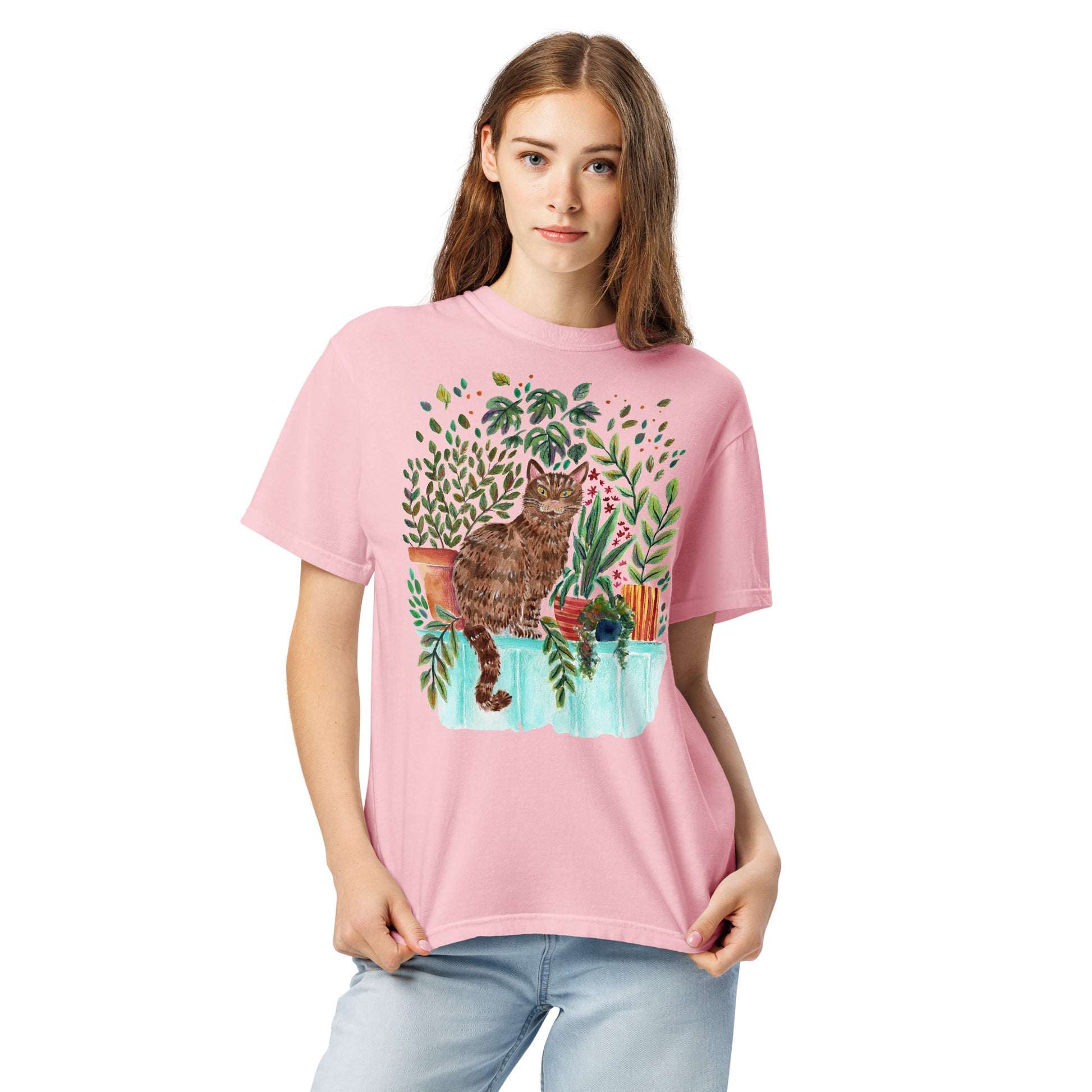 Garment - Dyed T-Shirt – Cat Sitting in the Window 🐾🌿 - SANDRAAS