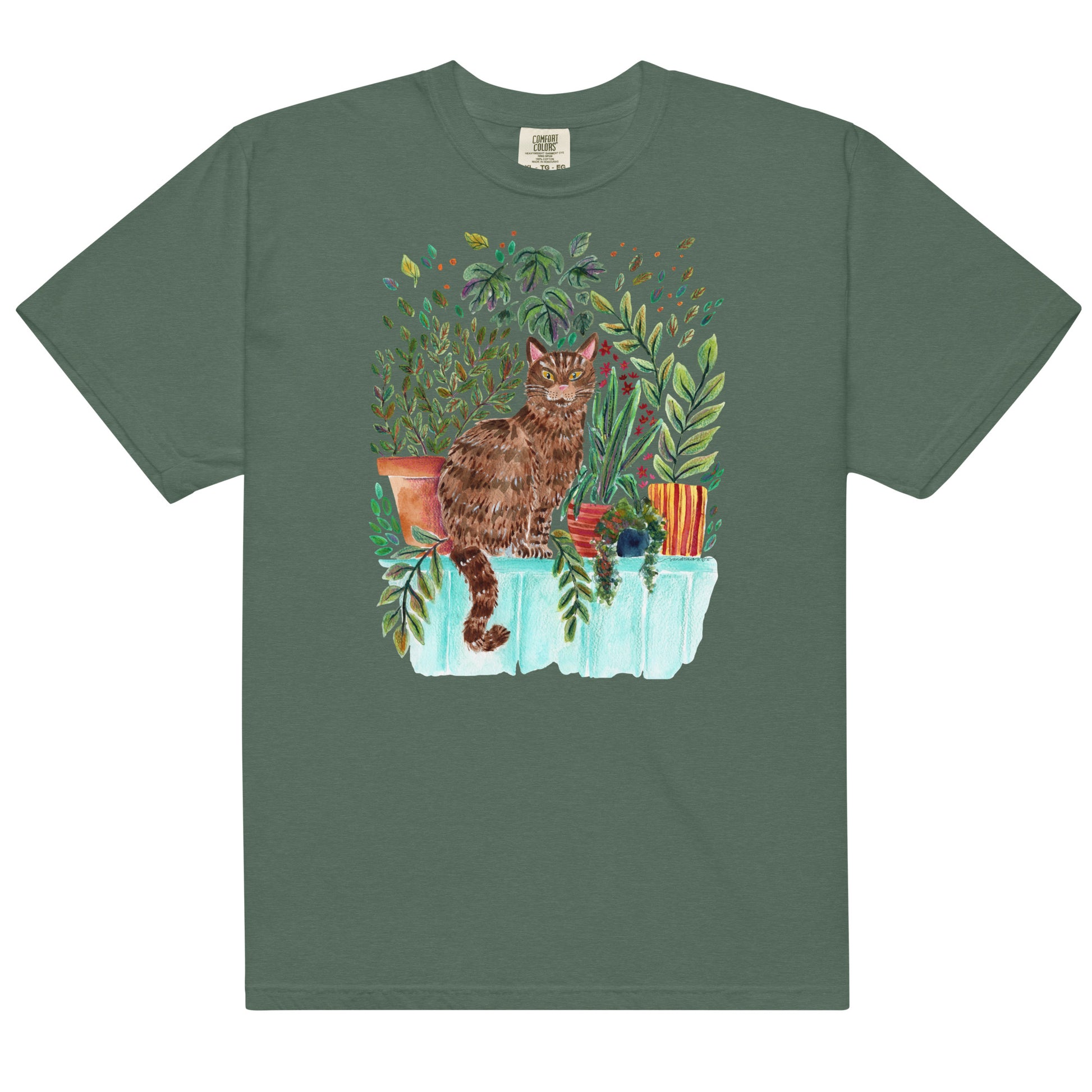 Garment - Dyed T-Shirt – Cat Sitting in the Window 🐾🌿 - SANDRAAS